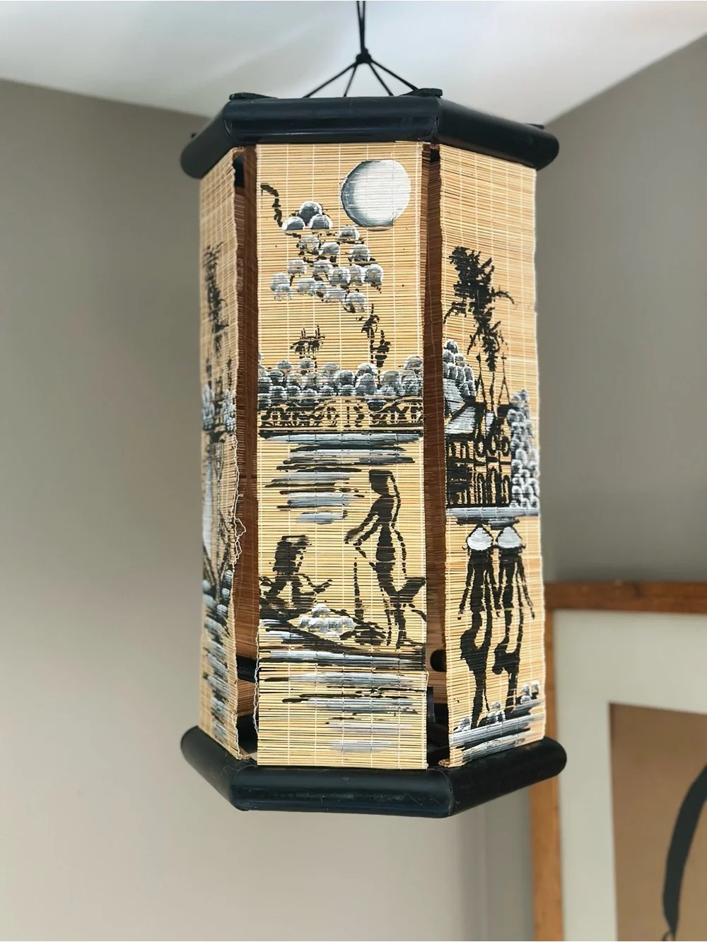 Vintage Bamboo Panel Hanging Lantern